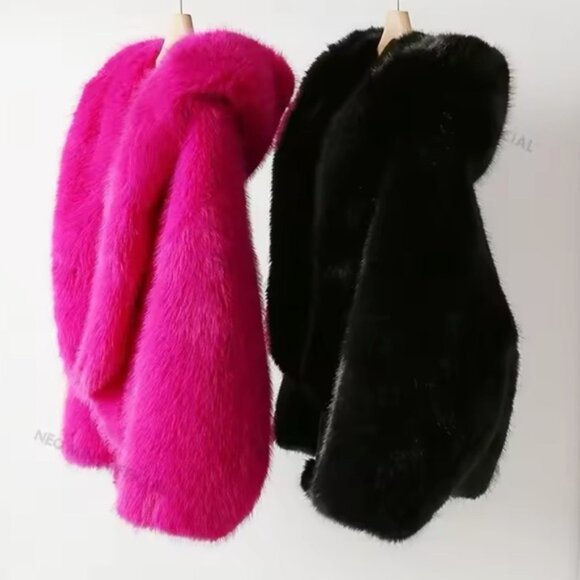 Black Cozy Chic Faux Fur Couture Plush Teddy Jacket - Picture 3 of 6
